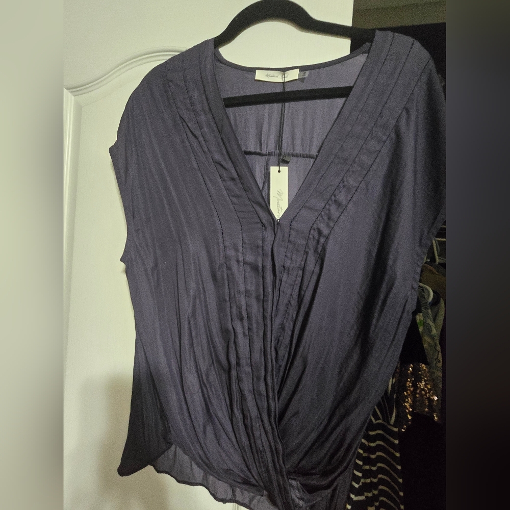 Mustard Seed Deep Blue V-Neck Blouse